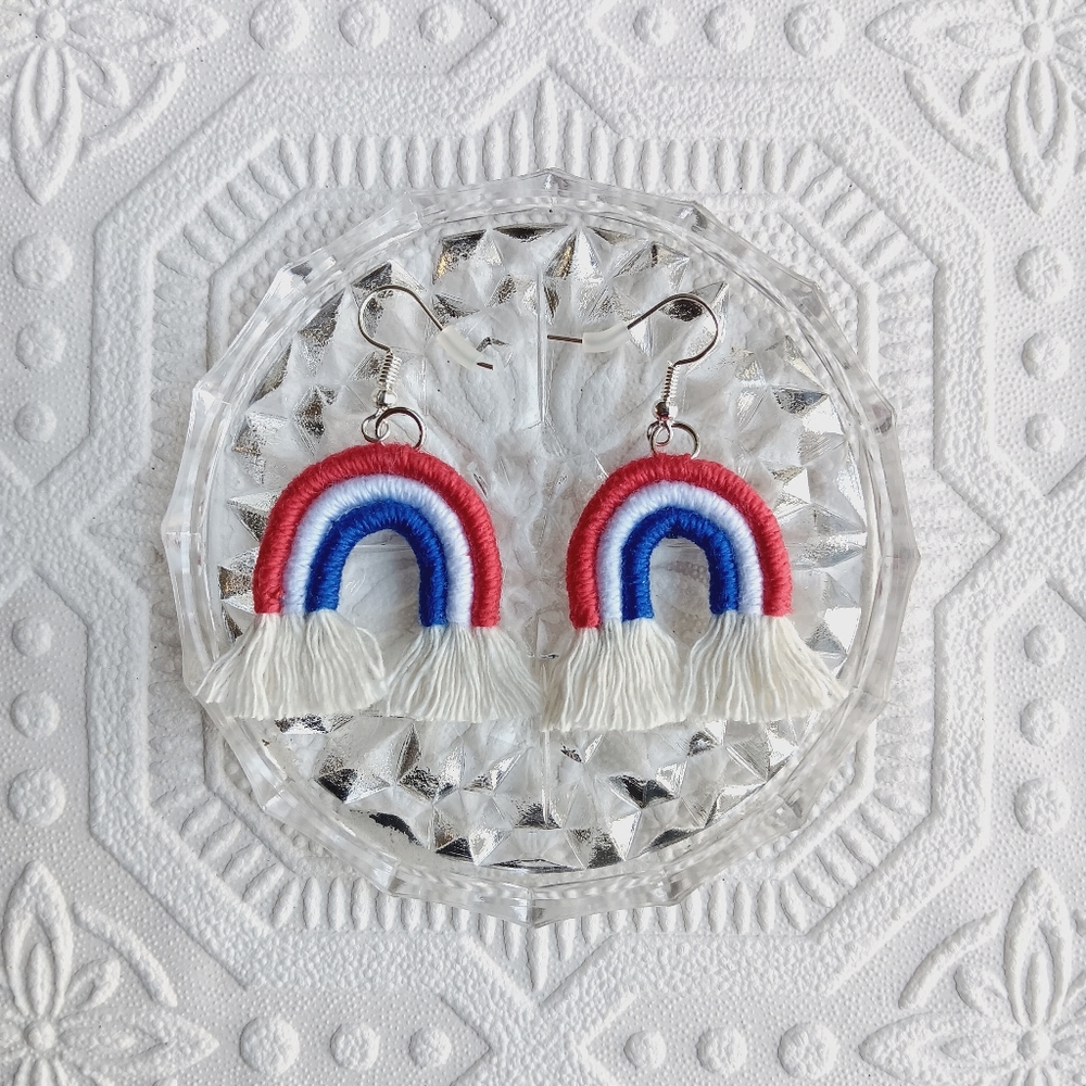 Handmade Macrame 4th of July Earrings